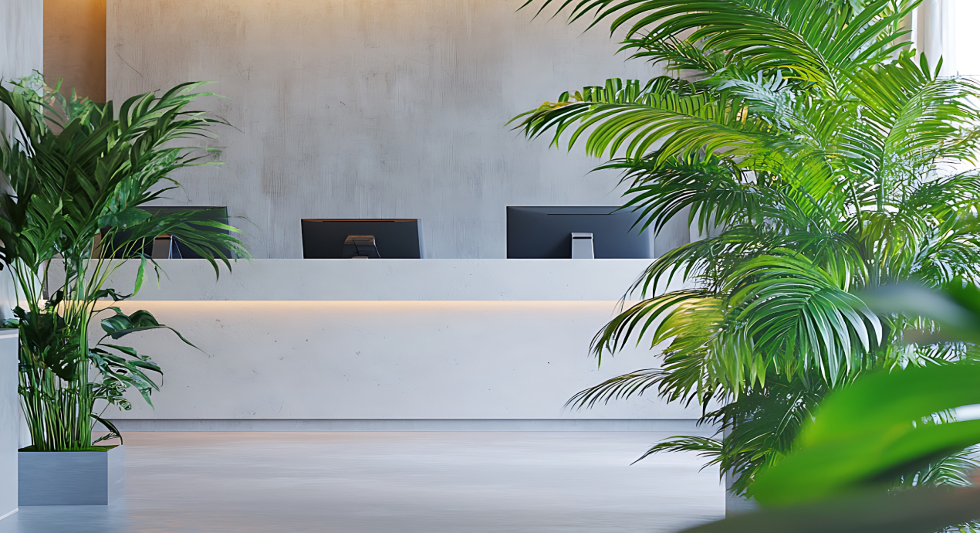 Front angle of empty reception desk