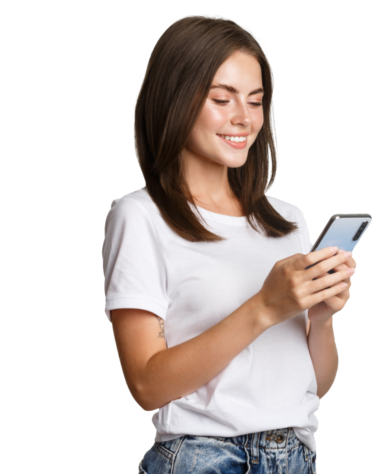 Woman smiling at phone