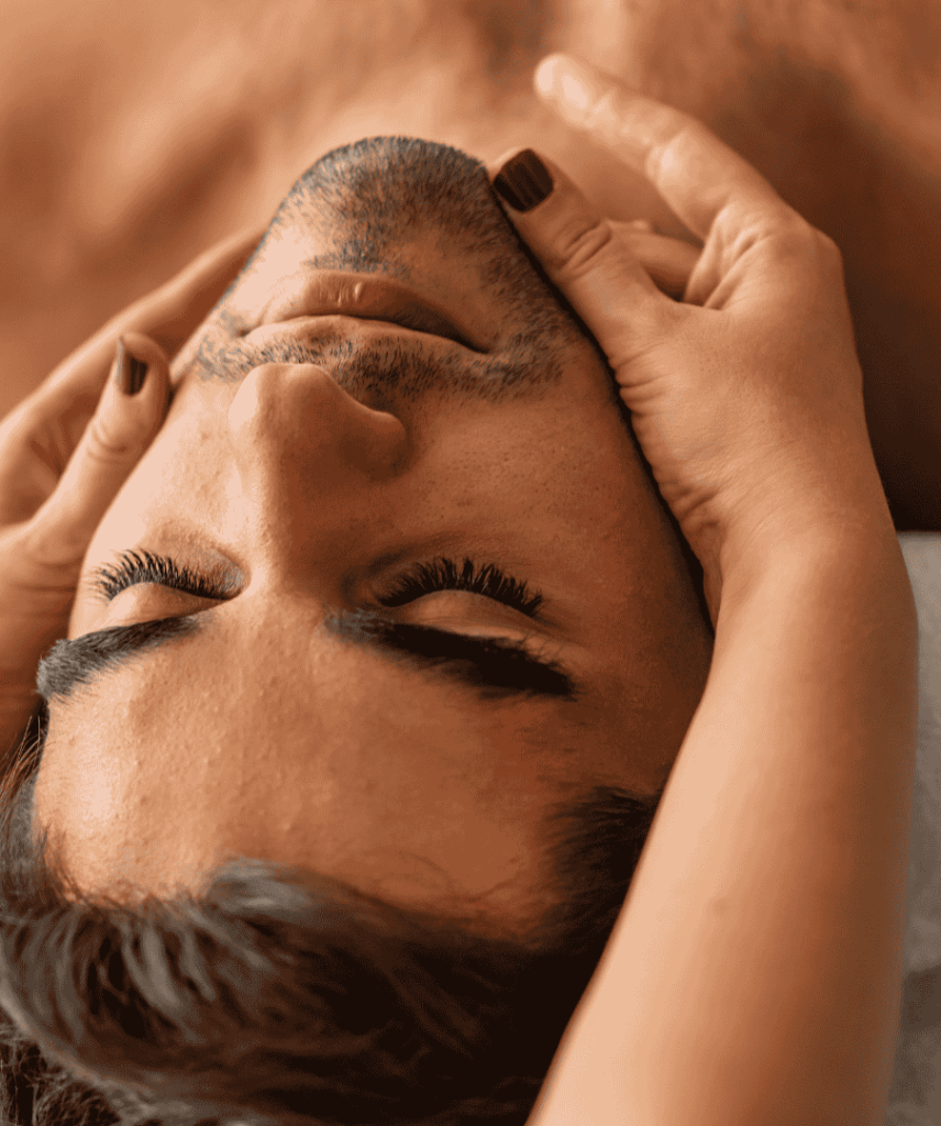 close up of a man getting a facial