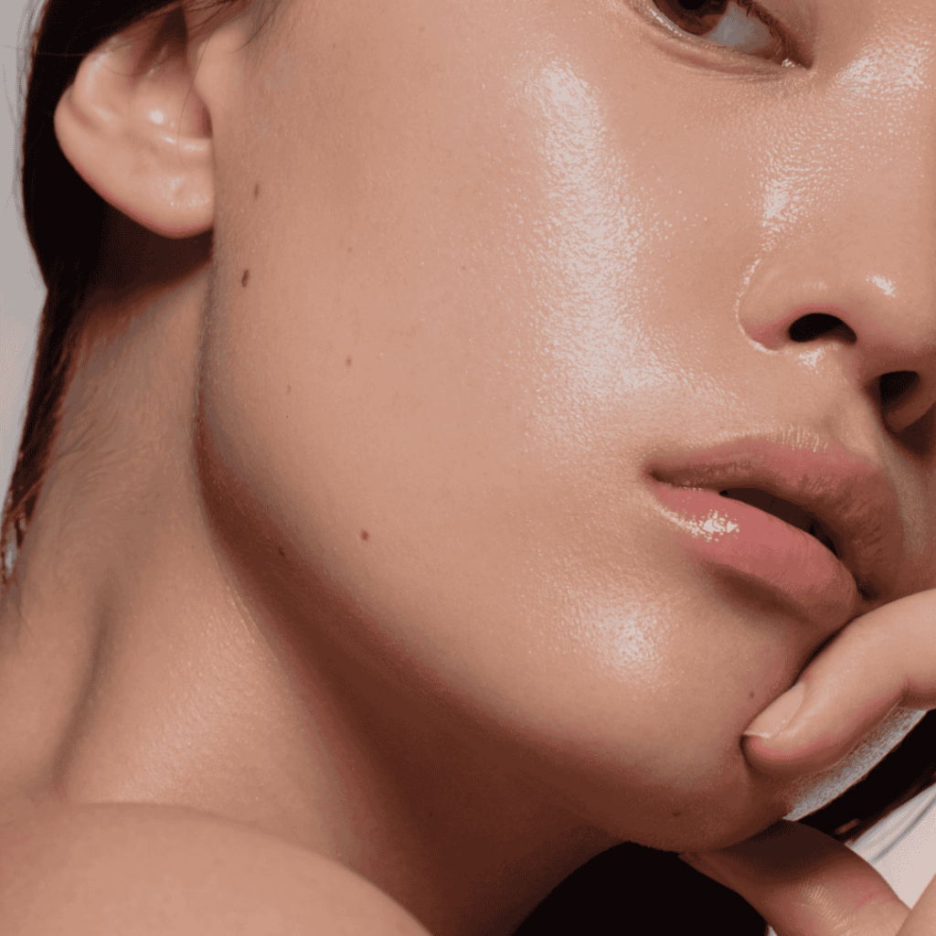close up of womans jawline side profile