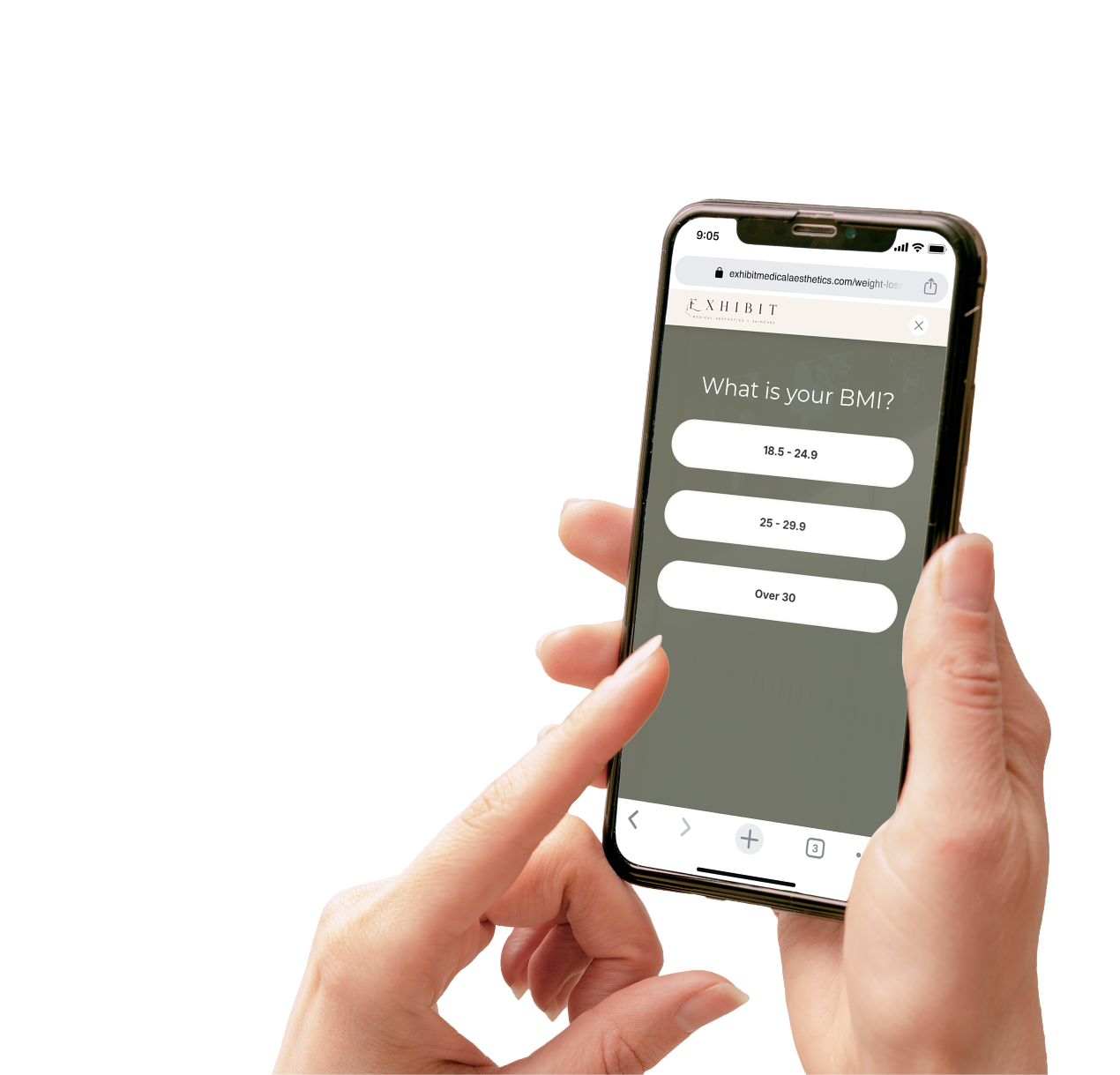 hand holding phone using the weight loss tool on mobile clicking button option 3